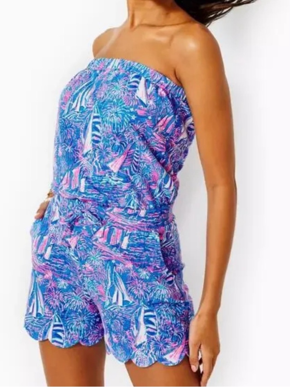 Lilly Pulitzer Blue & Pink Printed Strapless Romper